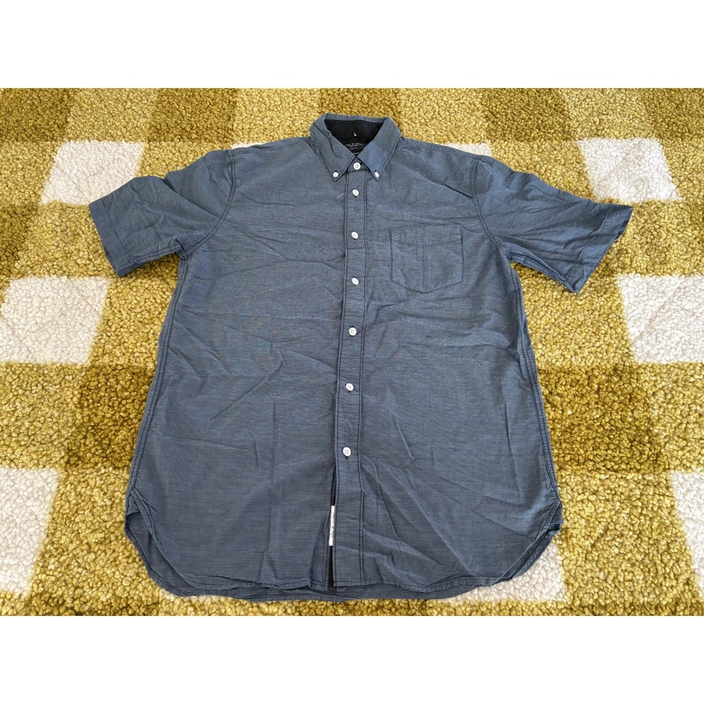 Rag & Bone Mens Slim Fit Short Sleeve Button Down Shirt Blue Micro Stripe Size M